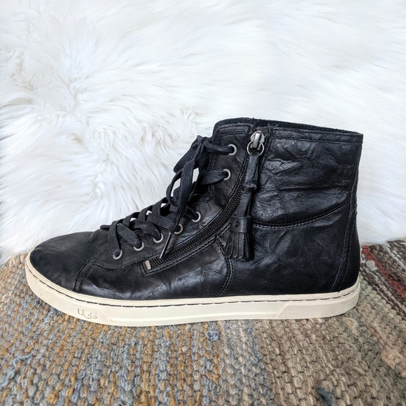 ugg black leather sneakers